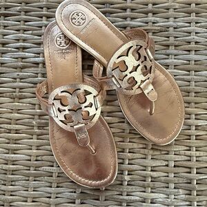 Tory Burch Classic Miller Sandal Flip Flop Metallic Rose Pink Gold Size 8